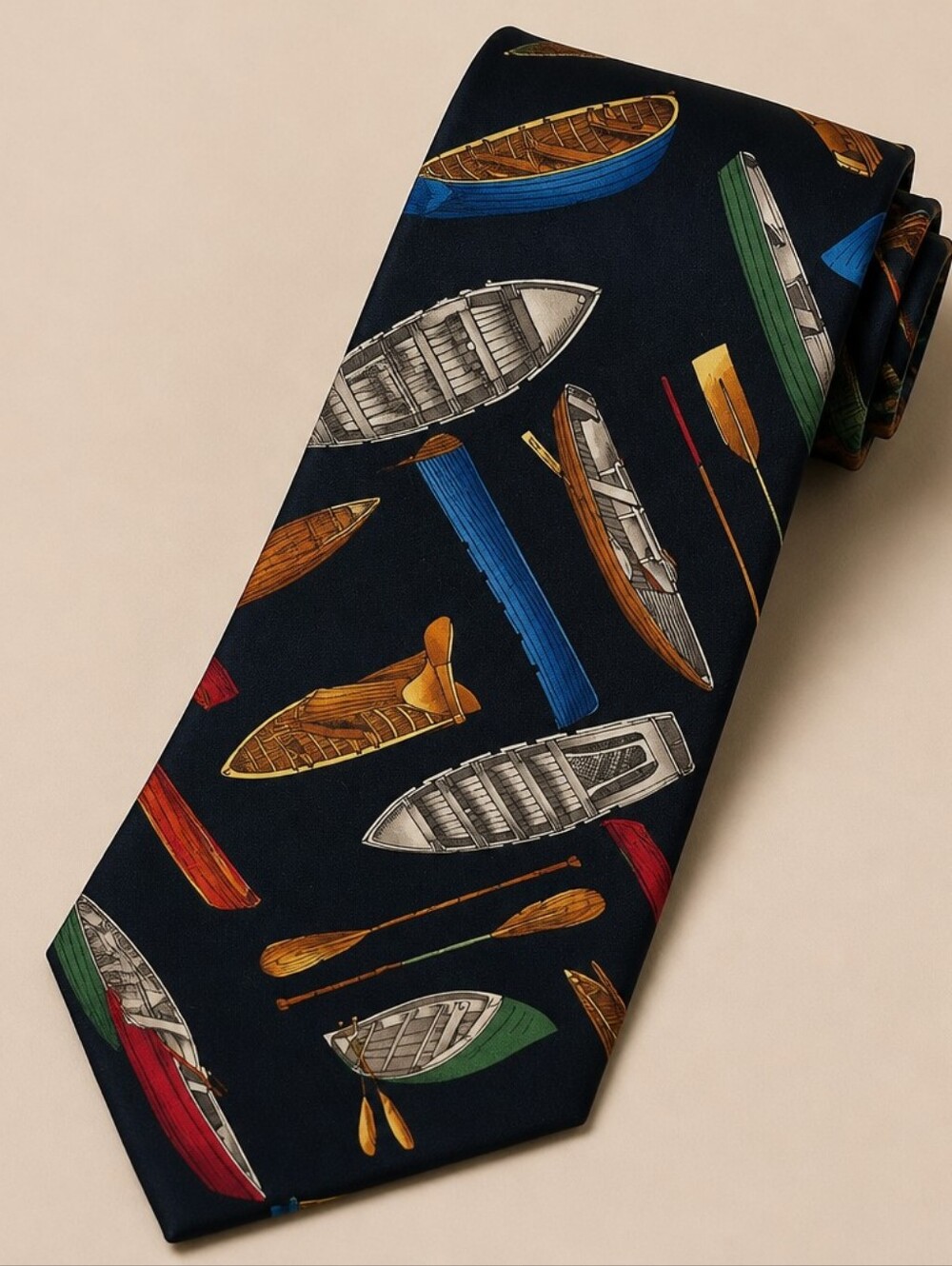 Beans McGee Men's Black Tie with Colorful Canoe & Paddle Pattern